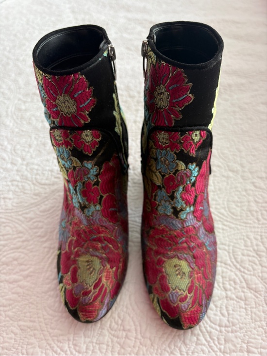 Marc Fisher Shoes - Marc Fisher Black Floral Embroidered Ankle Booties with Pink & Blue Accents